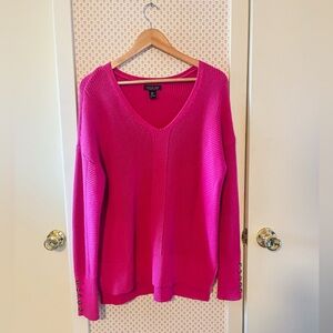Rachel Zoe Fuchsia V-Neck Cotton Knit Sweater